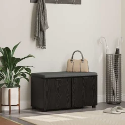 Bankjes*vidaXL Halbank met kussen met plank Zwarte Eik 80 x 38 x 46 cm Zwart eiken