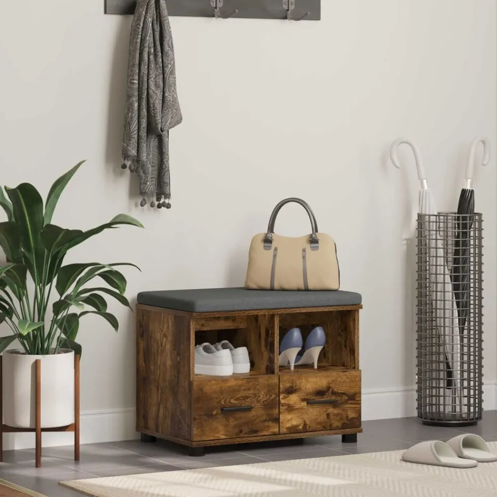 Bankjes*vidaXL Halbank met kussen met lade Gerookte Eik 60 x 38 x 46 cm Gerookt eiken