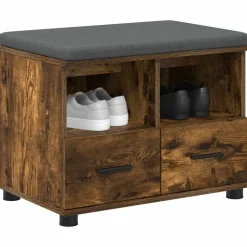 Bankjes*vidaXL Halbank met kussen met lade Gerookte Eik 60 x 38 x 46 cm Gerookt eiken