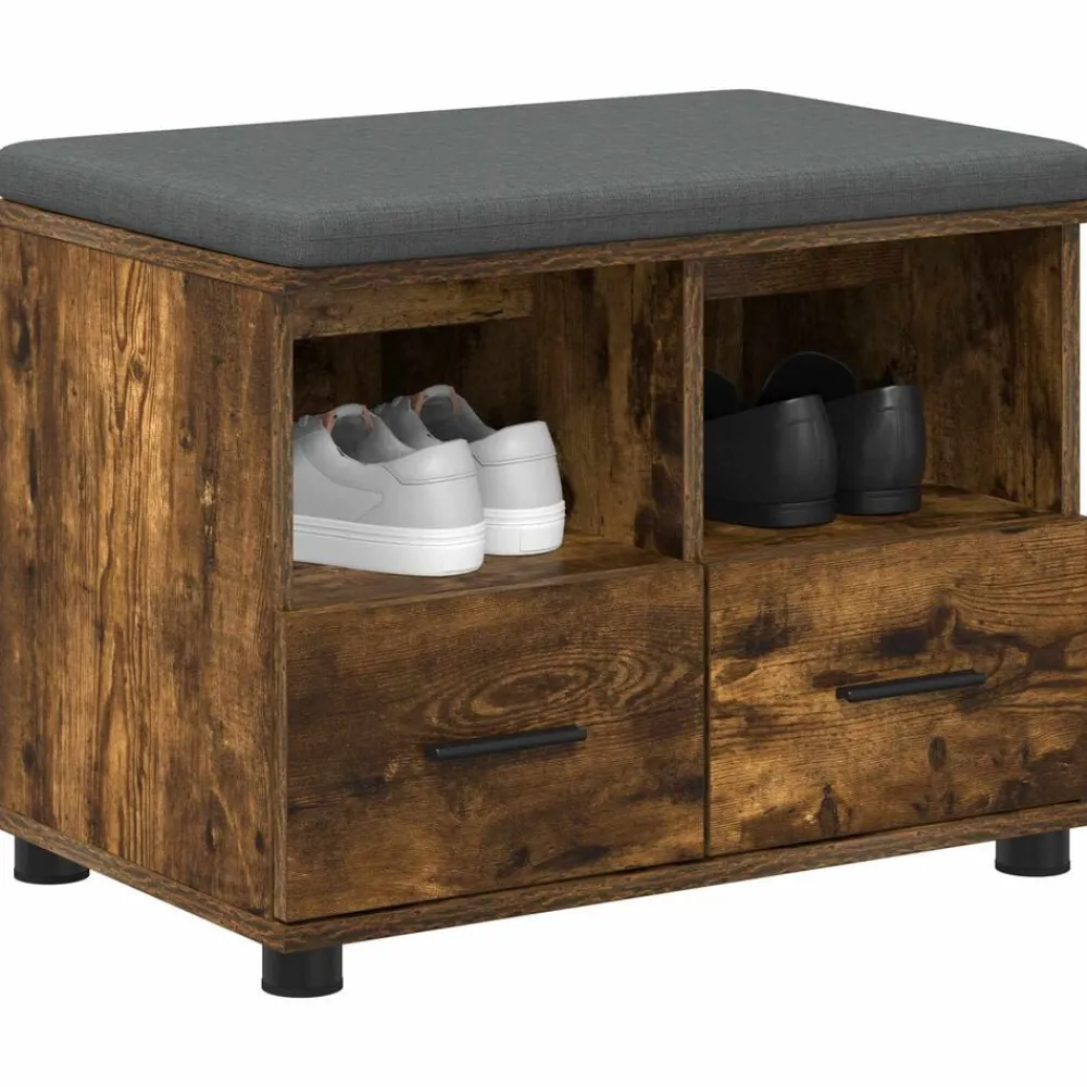 Bankjes*vidaXL Halbank met kussen met lade Gerookte Eik 60 x 38 x 46 cm Gerookt eiken