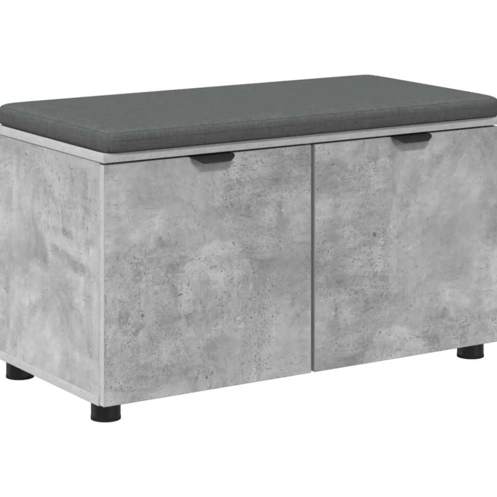 Bankjes*vidaXL Halbank met kussen met plank Beton Grijs 80 x 38 x 46 cm Betongrijs