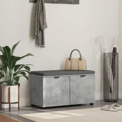 Bankjes*vidaXL Halbank met kussen met plank Beton Grijs 80 x 38 x 46 cm Betongrijs