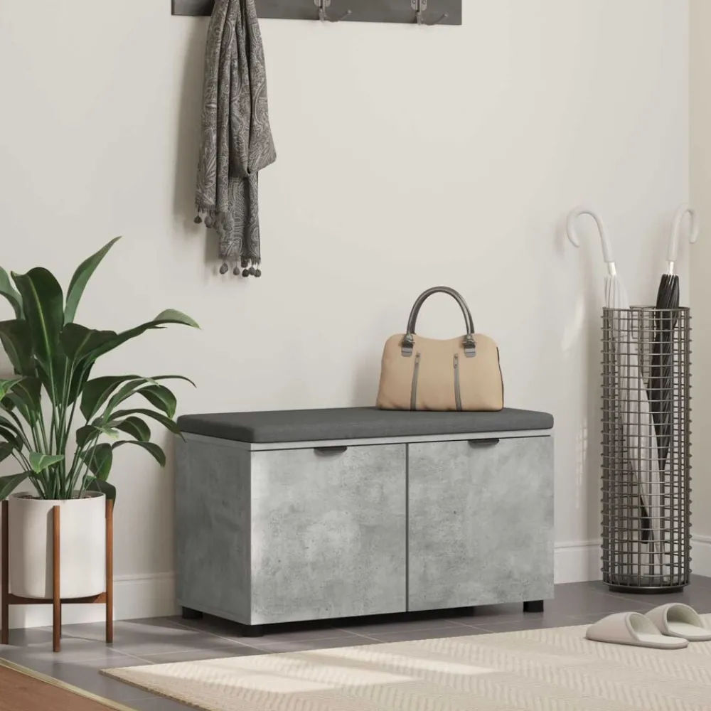 Bankjes*vidaXL Halbank met kussen met plank Beton Grijs 80 x 38 x 46 cm Betongrijs