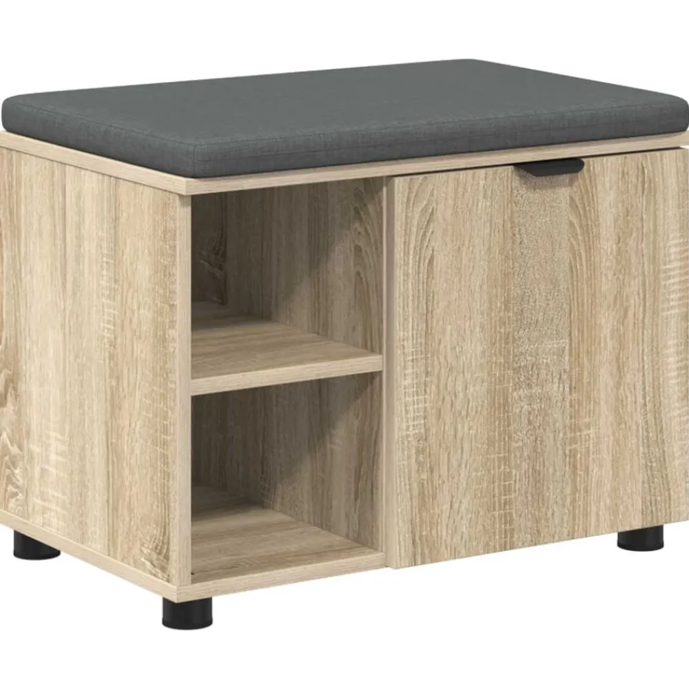 Bankjes*vidaXL Halbank met kussen met plank 60 x 38 x 46 cm Sonoma eiken