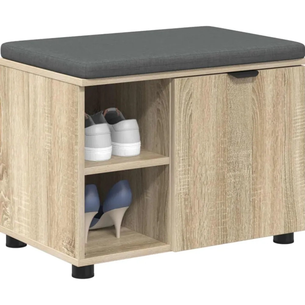 Bankjes*vidaXL Halbank met kussen met plank 60 x 38 x 46 cm Sonoma eiken