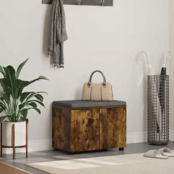 Halbank met kussen met plank Gerookte Eik 60 x 38 x 46 cm>vidaXL Best
