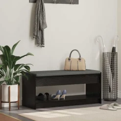 Bankjes*vidaXL Halbank met kussen met plank Zwarte Eik 103 x 38 x 45 cm Zwart eiken