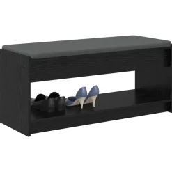 Bankjes*vidaXL Halbank met kussen met plank Zwarte Eik 103 x 38 x 45 cm Zwart eiken