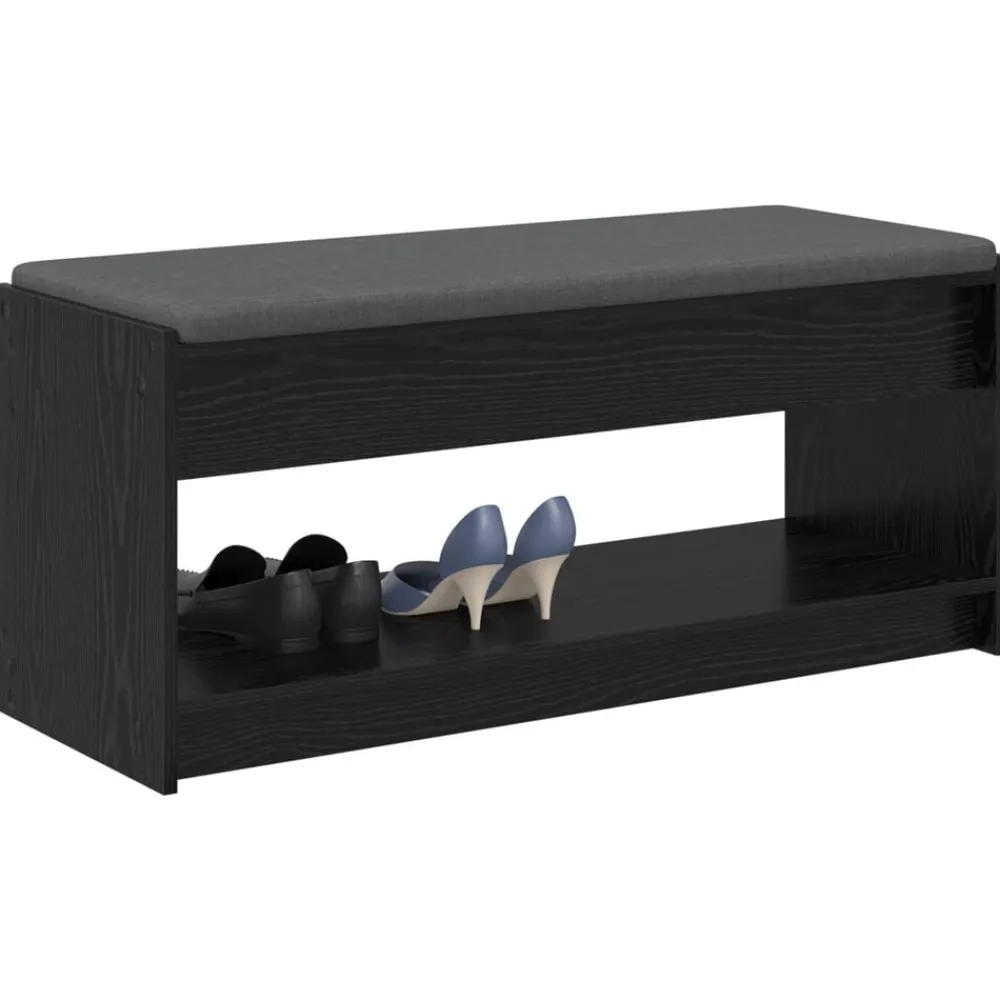 Bankjes*vidaXL Halbank met kussen met plank Zwarte Eik 103 x 38 x 45 cm Zwart eiken