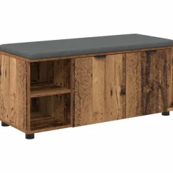 Bankjes*vidaXL Halbank met kussen met plank Oudhout 100 x 38 x 46 cm Oud hout
