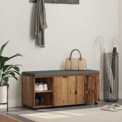 Bankjes*vidaXL Halbank met kussen met plank Oudhout 100 x 38 x 46 cm Oud hout