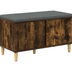 Halbank met kussen met opslag Gerookte Eik 80 x 38 x 46 cm>vidaXL Hot