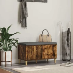Halbank met kussen met opslag Gerookte Eik 80 x 38 x 46 cm>vidaXL Hot
