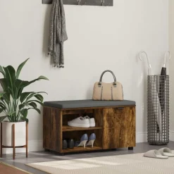Halbank met kussen met plank Gerookte Eik 80 x 38 x 46 cm>vidaXL New