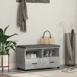 Bankjes*vidaXL Halbank met kussen met lade Beton Grijs 80 x 38 x 46 cm Betongrijs