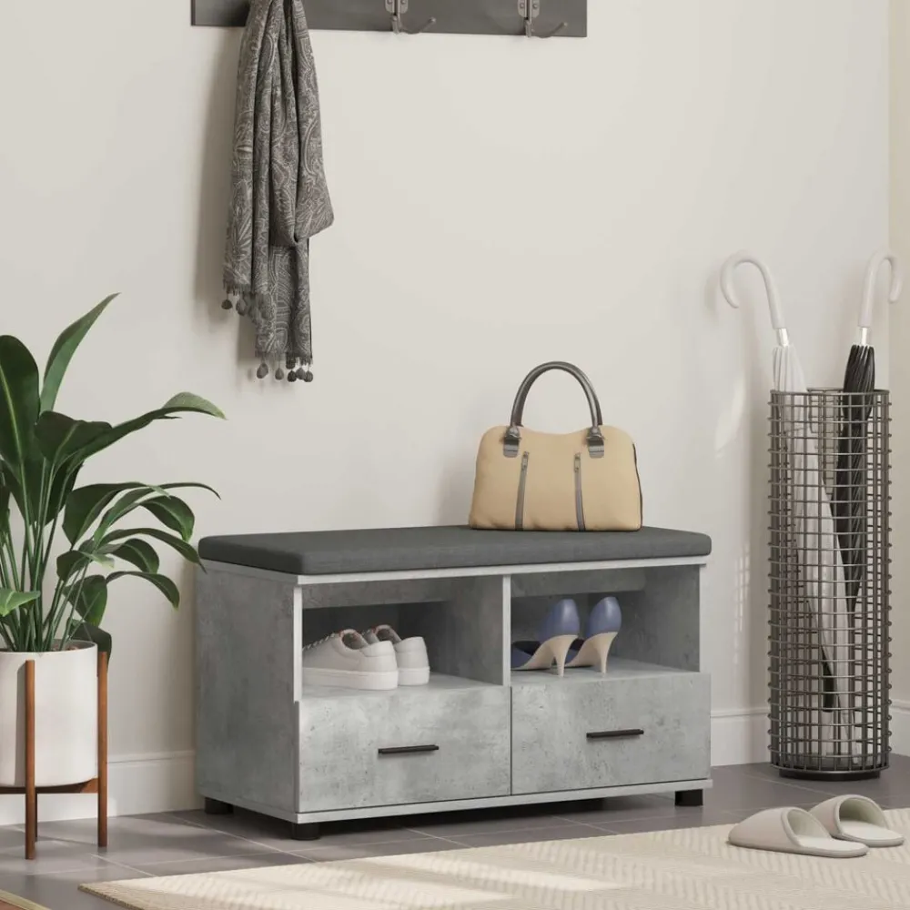 Bankjes*vidaXL Halbank met kussen met lade Beton Grijs 80 x 38 x 46 cm Betongrijs