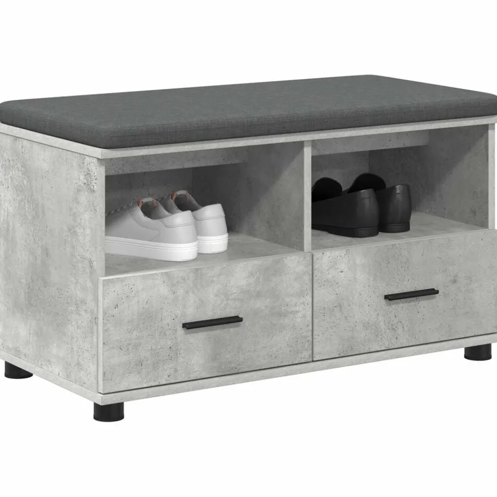 Bankjes*vidaXL Halbank met kussen met lade Beton Grijs 80 x 38 x 46 cm Betongrijs