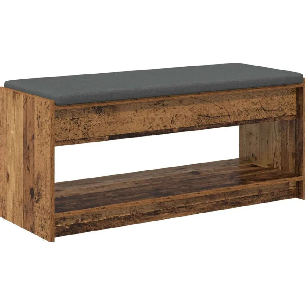 Bankjes*vidaXL Halbank met kussen met plank Oudhout 103 x 38 x 45 cm Oud hout