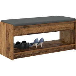 Bankjes*vidaXL Halbank met kussen met plank Oudhout 103 x 38 x 45 cm Oud hout