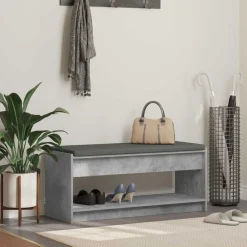 Halbank met kussen met plank Beton Grijs 103 x 38 x 45 cm>vidaXL Best