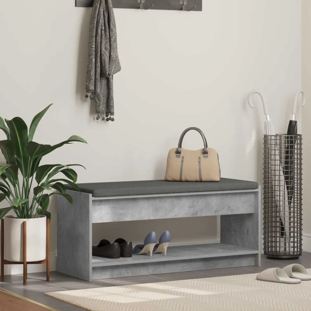 Halbank met kussen met plank Beton Grijs 103 x 38 x 45 cm>vidaXL Best