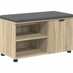 Bankjes*vidaXL Halbank met kussen met plank 80 x 38 x 46 cm Sonoma eiken