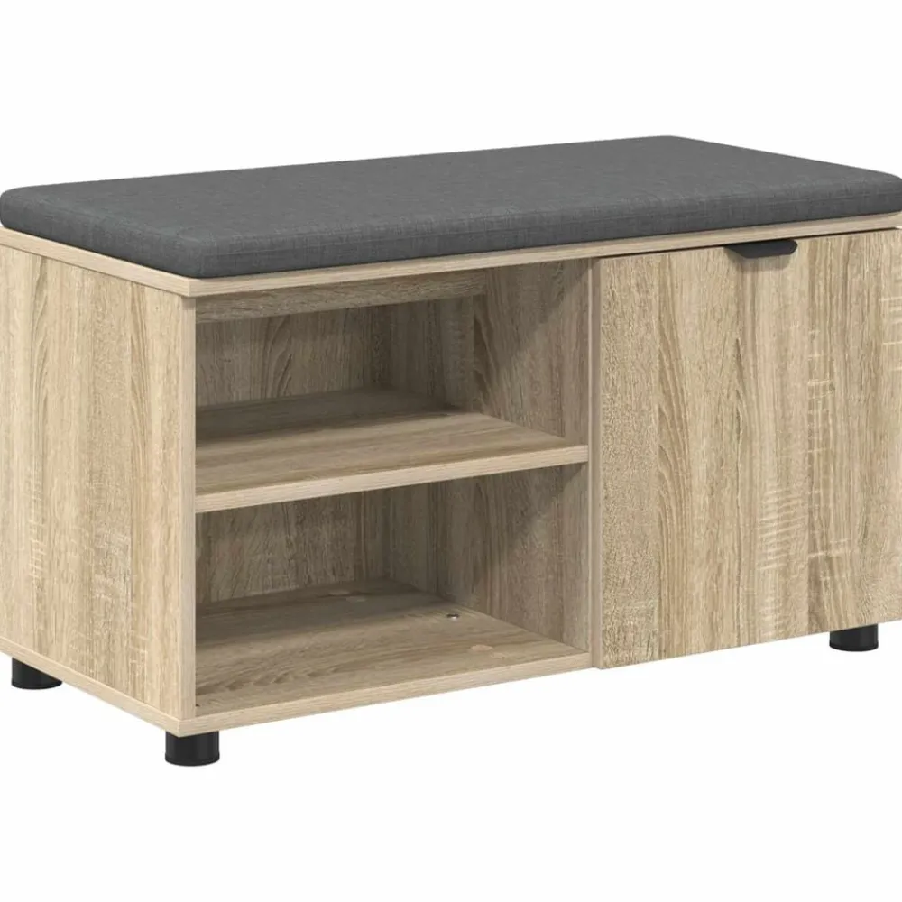Bankjes*vidaXL Halbank met kussen met plank 80 x 38 x 46 cm Sonoma eiken