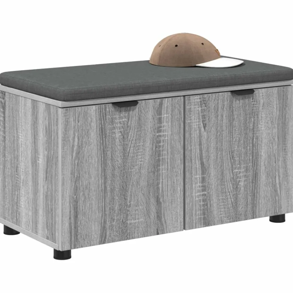 Bankjes*vidaXL Halbank met kussen met plank Grijze Sonoma 80 x 38 x 46 cm Grijs sonoma