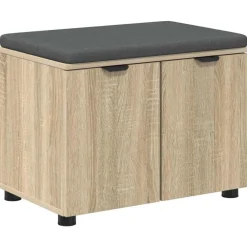 Bankjes*vidaXL Halbank met kussen met plank 60 x 38 x 46 cm Sonoma eiken