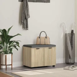 Bankjes*vidaXL Halbank met kussen met plank 60 x 38 x 46 cm Sonoma eiken