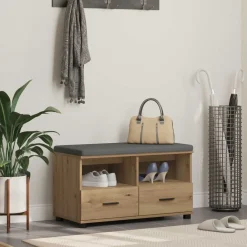 Bankjes*vidaXL Halbank met kussen met lade Artisan Eik 80 x 38 x 46 cm artisanaal eikenkleurig