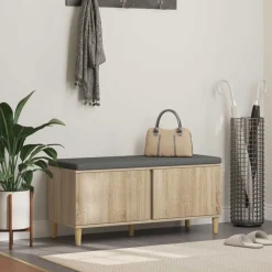 Bankjes*vidaXL Halbank met kussen met opslag 100 x 38 x 46 cm Sonoma eiken