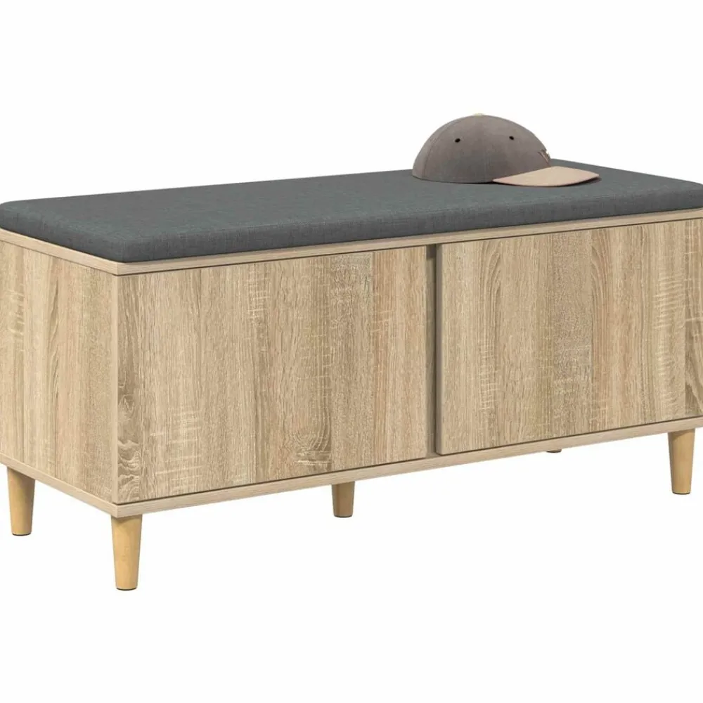 Bankjes*vidaXL Halbank met kussen met opslag 100 x 38 x 46 cm Sonoma eiken