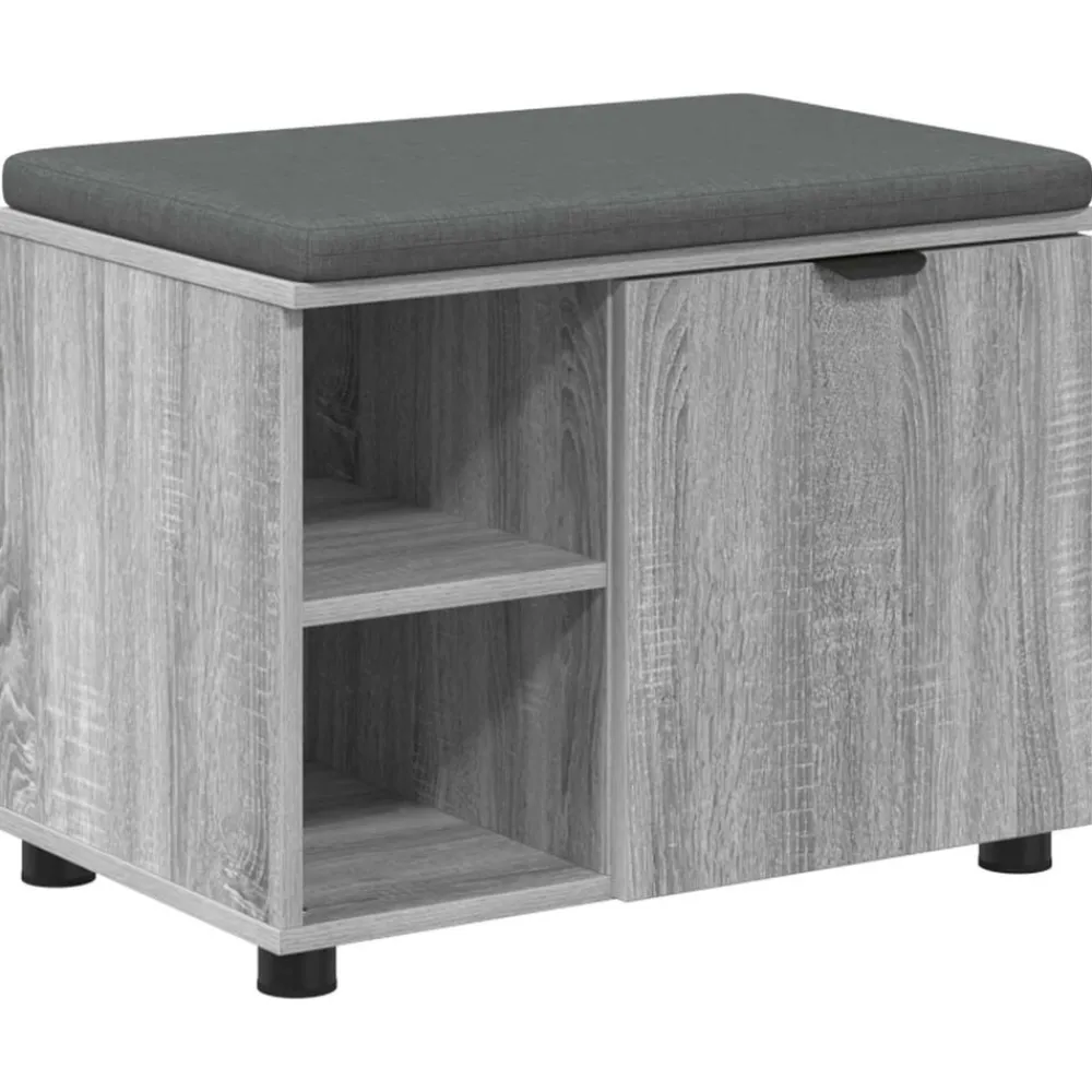 Halbank met kussen met plank Grijze Sonoma 60 x 38 x 46 cm>vidaXL Sale