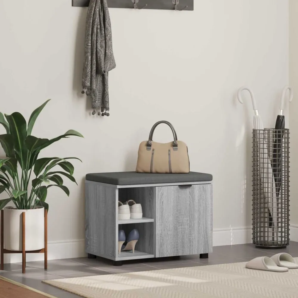 Halbank met kussen met plank Grijze Sonoma 60 x 38 x 46 cm>vidaXL Sale