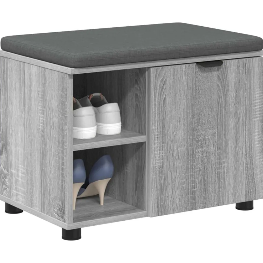 Halbank met kussen met plank Grijze Sonoma 60 x 38 x 46 cm>vidaXL Sale