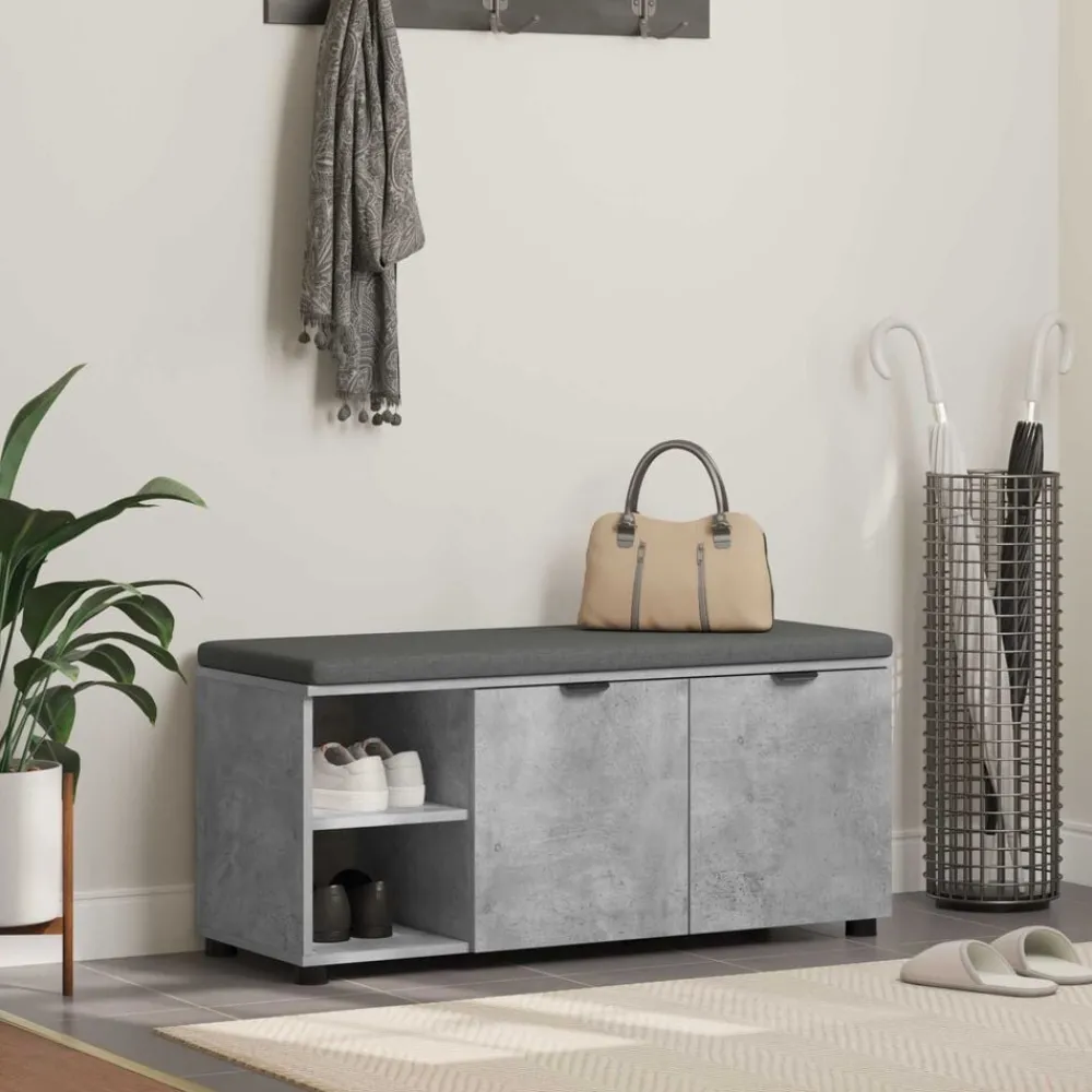 Bankjes*vidaXL Halbank met kussen met plank Beton Grijs 100 x 38 x 46 cm Betongrijs