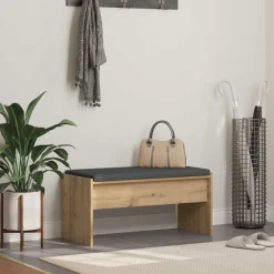 Bankjes*vidaXL Halbank met kussen Artisan Eiken 83 x 38 x 40 cm artisanaal eikenkleurig