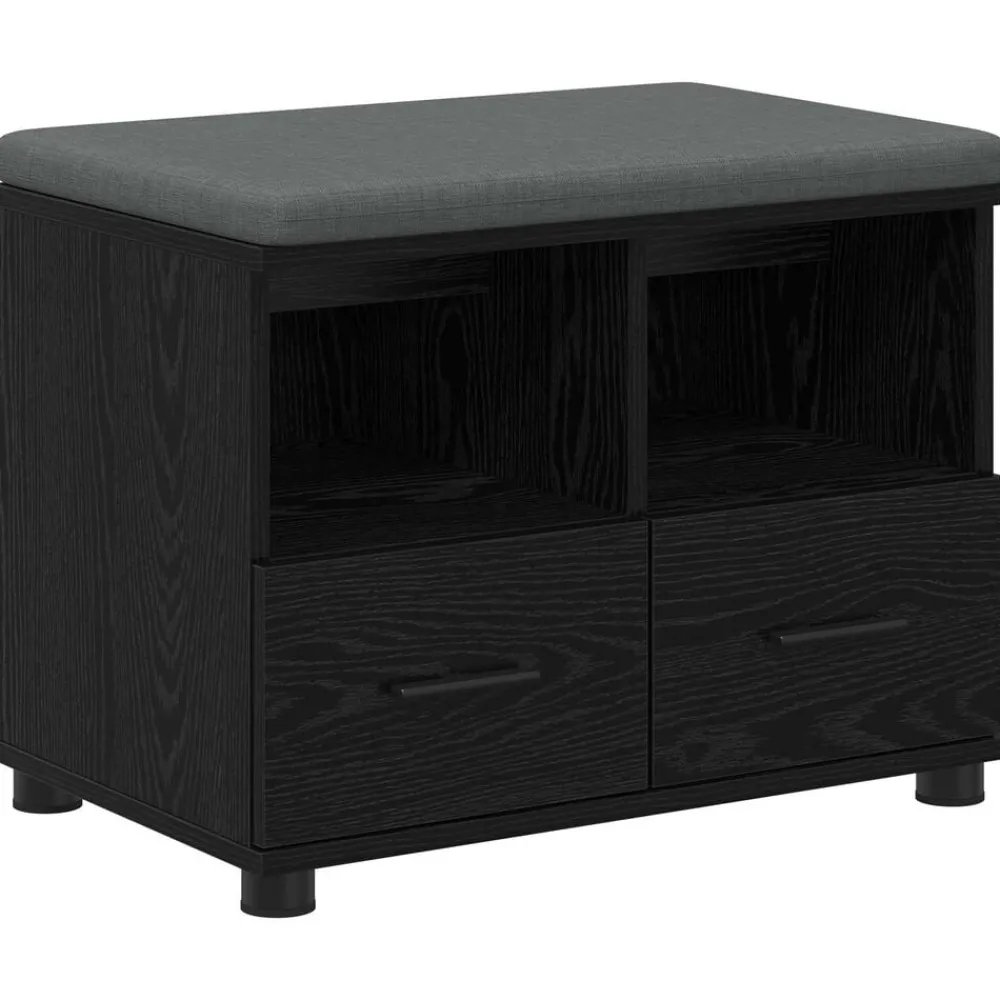 Bankjes*vidaXL Halbank met kussen met lade Zwarte Eik 60 x 38 x 46 cm Zwart eiken