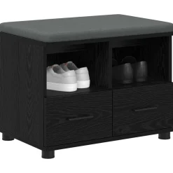 Bankjes*vidaXL Halbank met kussen met lade Zwarte Eik 60 x 38 x 46 cm Zwart eiken