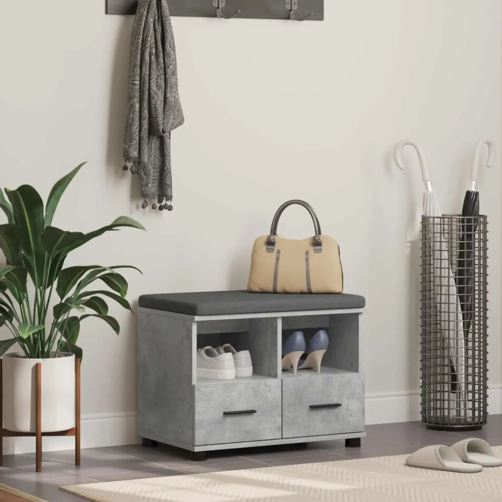 Bankjes*vidaXL Halbank met kussen met lade Beton Grijs 60 x 38 x 46 cm Betongrijs