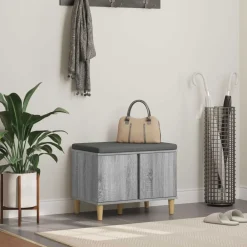 Halbank met kussen met opslag Grijze Sonoma 60 x 38 x 46 cm>vidaXL Discount
