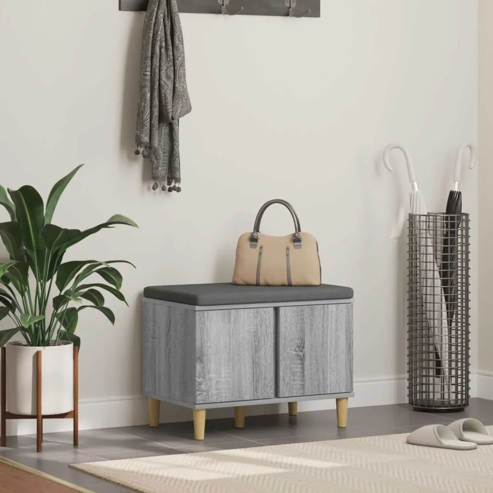 Halbank met kussen met opslag Grijze Sonoma 60 x 38 x 46 cm>vidaXL Discount