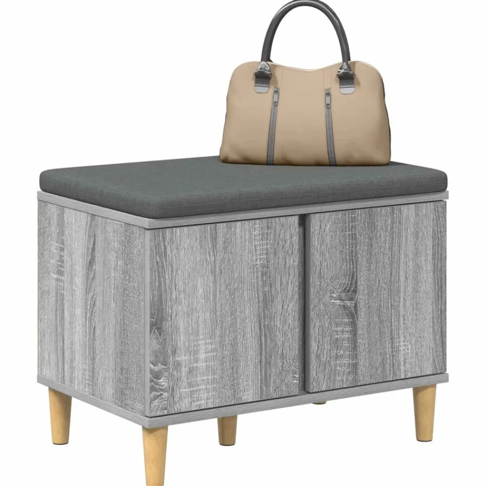 Halbank met kussen met opslag Grijze Sonoma 60 x 38 x 46 cm>vidaXL Discount
