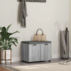 Bankjes*vidaXL Halbank met kussen met plank Grijze Sonoma 60 x 38 x 46 cm Grijs sonoma
