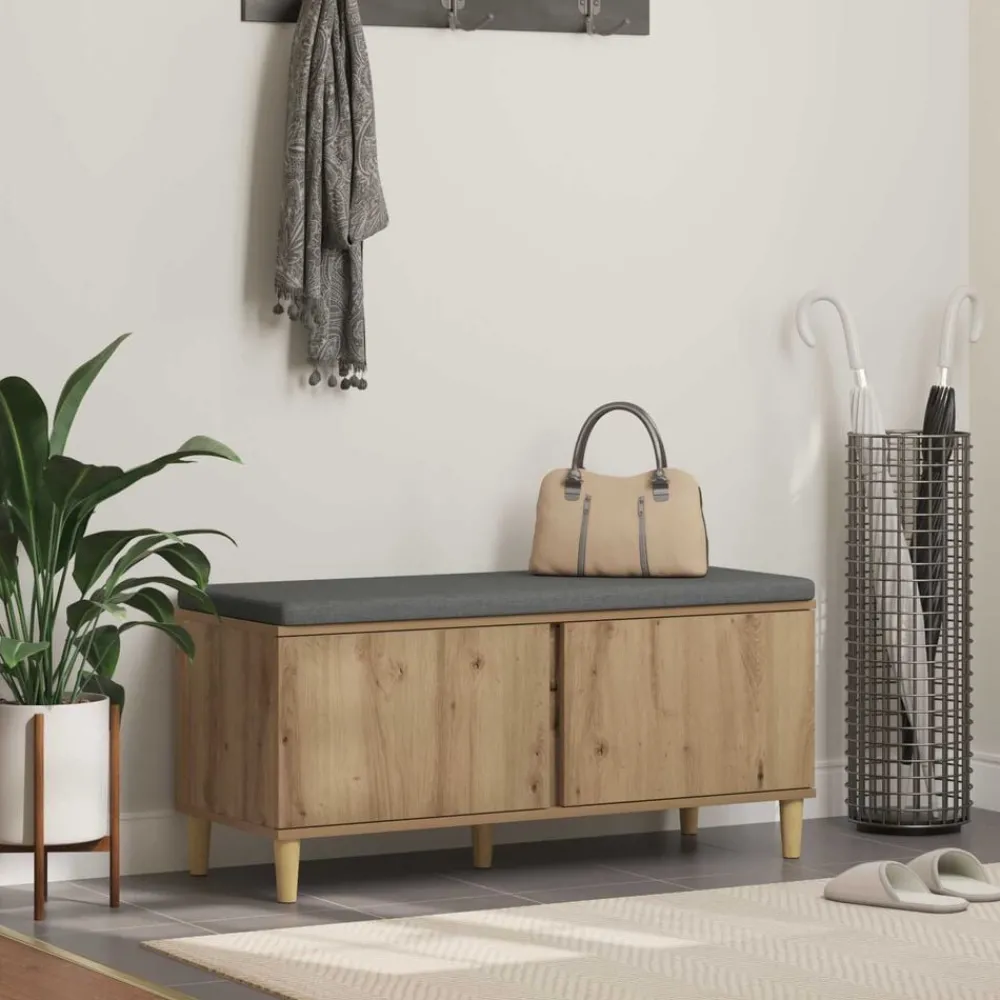 Halbank met kussen met opslag Artisan Eik 100 x 38 x 46 cm>vidaXL Discount