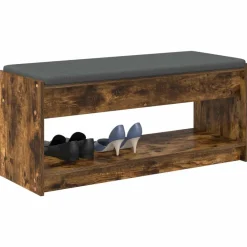 Bankjes*vidaXL Halbank met kussen met plank Gerookte Eik 103 x 38 x 45 cm Gerookt eiken
