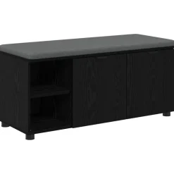 Bankjes*vidaXL Halbank met kussen met plank Zwarte Eik 100 x 38 x 46 cm Zwart eiken
