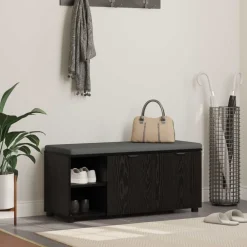 Bankjes*vidaXL Halbank met kussen met plank Zwarte Eik 100 x 38 x 46 cm Zwart eiken