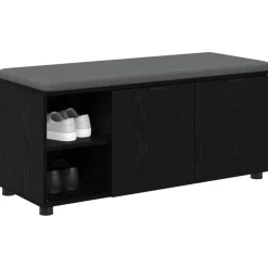 Bankjes*vidaXL Halbank met kussen met plank Zwarte Eik 100 x 38 x 46 cm Zwart eiken